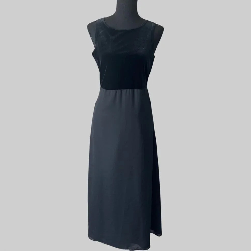 Vintage Algo Velvet Chiffon Mixed Media Sleeveless Midi Dress Made in Canada
